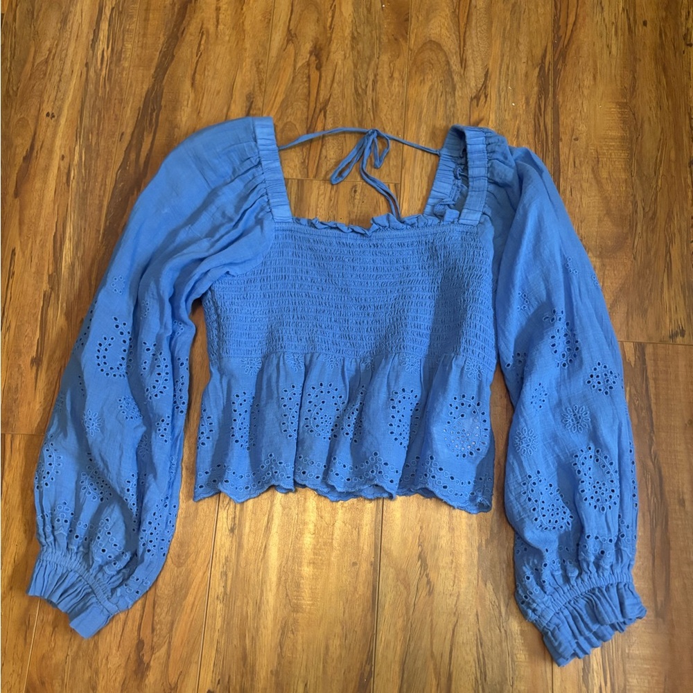 American Eagle Outfitters Blue Eyelet Blouse